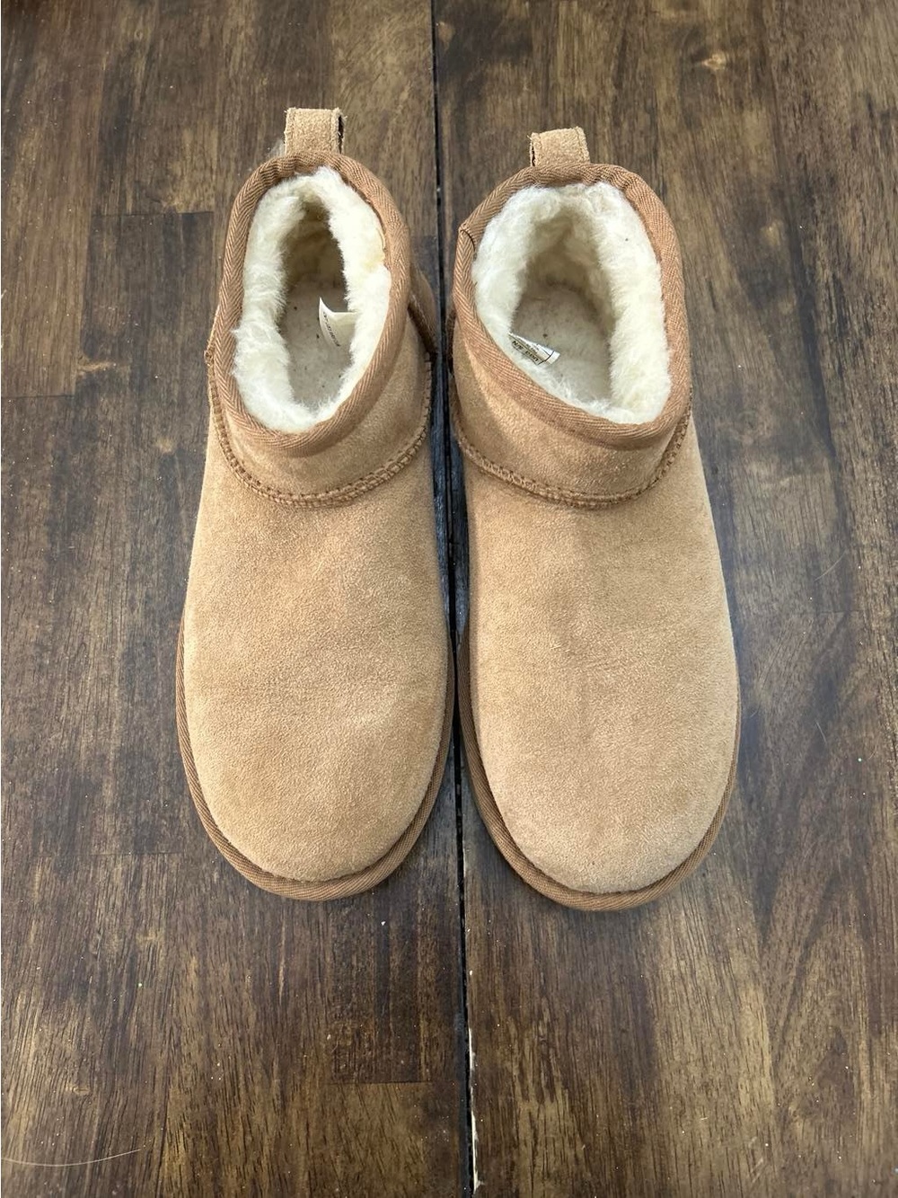 UGG Mini Suede Shearling Ankle Booties in Chestnut/Tan